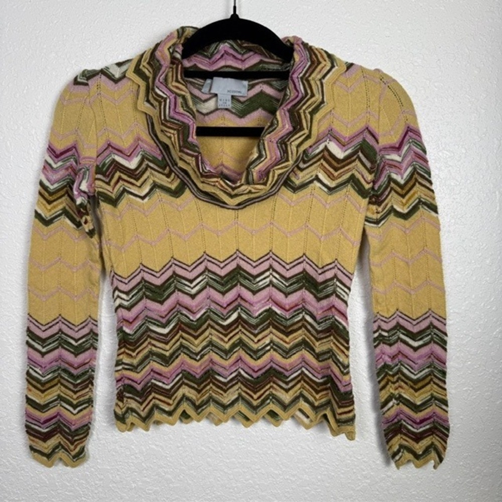 Missoni‎ Vintage Chevron Knit Wool Blend Sweater Cowl Neck Long Sleeve Yellow 4